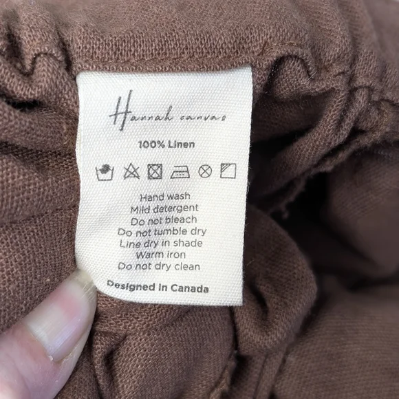 Hannah Canvas 100% Linen Brown Pants |  Elastic Waist Straight Leg | XL - Picture 9 of 9